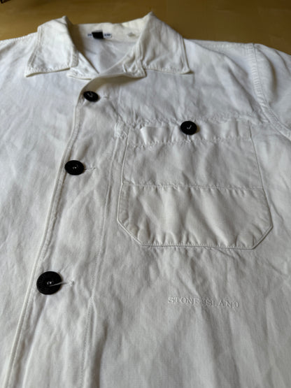 Camicia Stone Island bianca manica corta in cotone e lino (SS 2002) - L