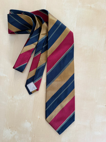Cravatta regimental rosso giallo e navy