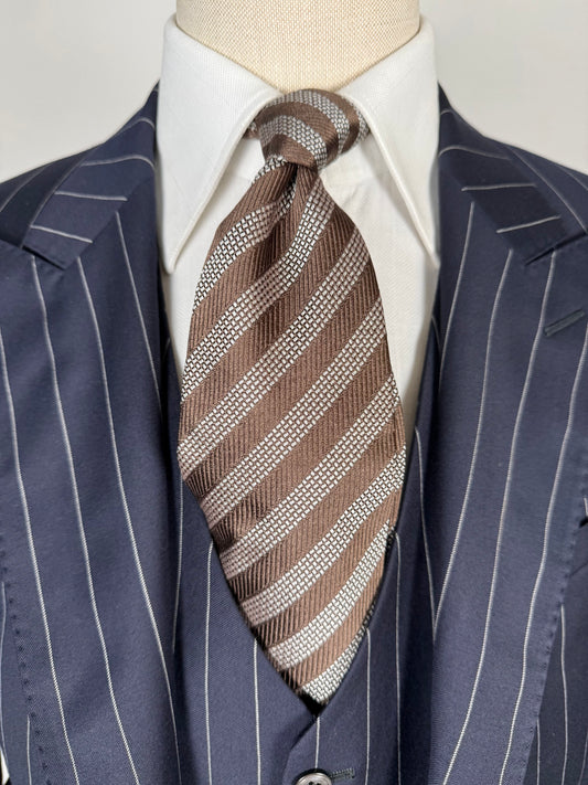 Cravatta Giorgio Armani regimental marrone e argento