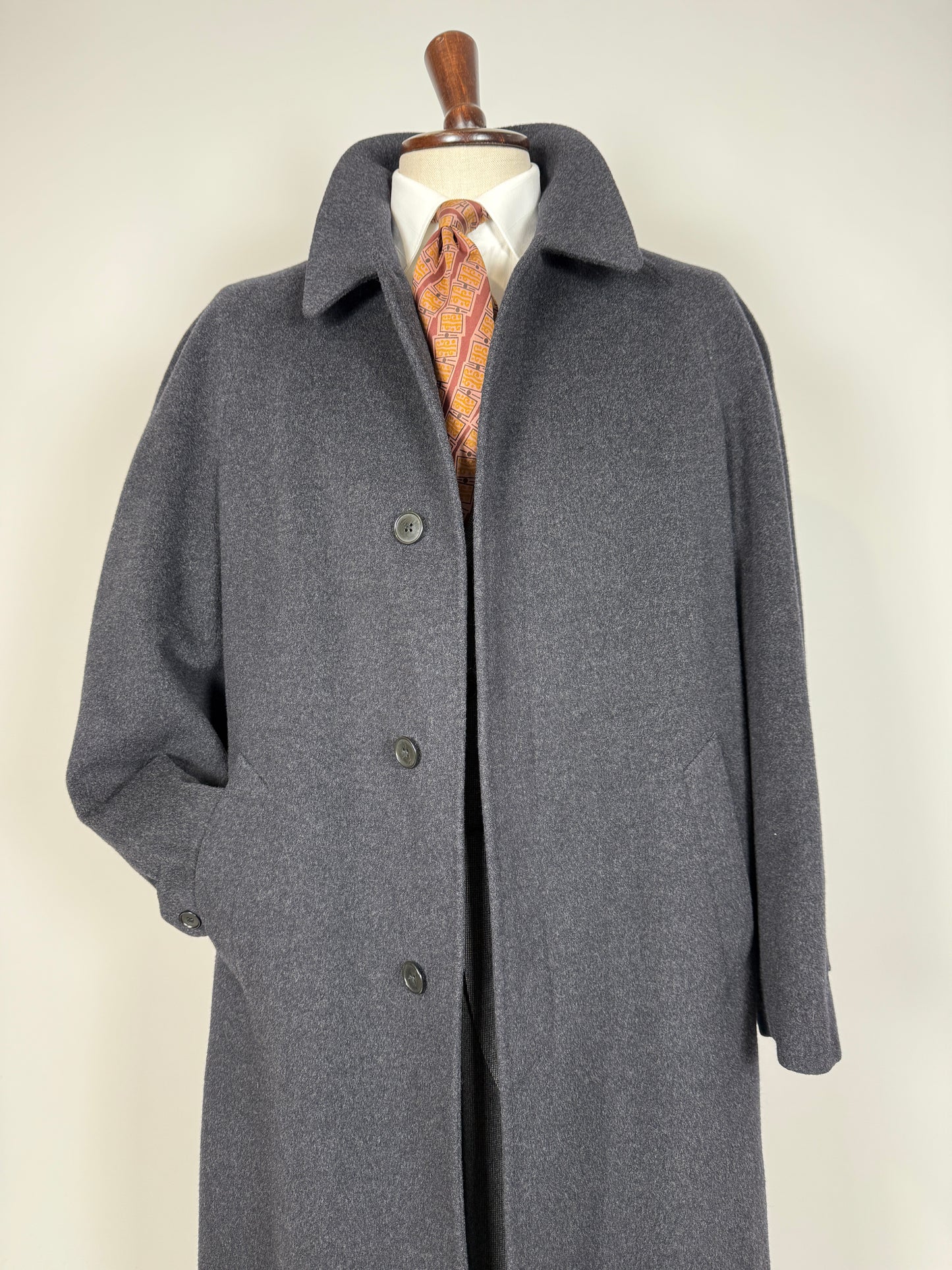 Cappotto raglan in panno lana e cashmere grigio fumo - tg. 54-58