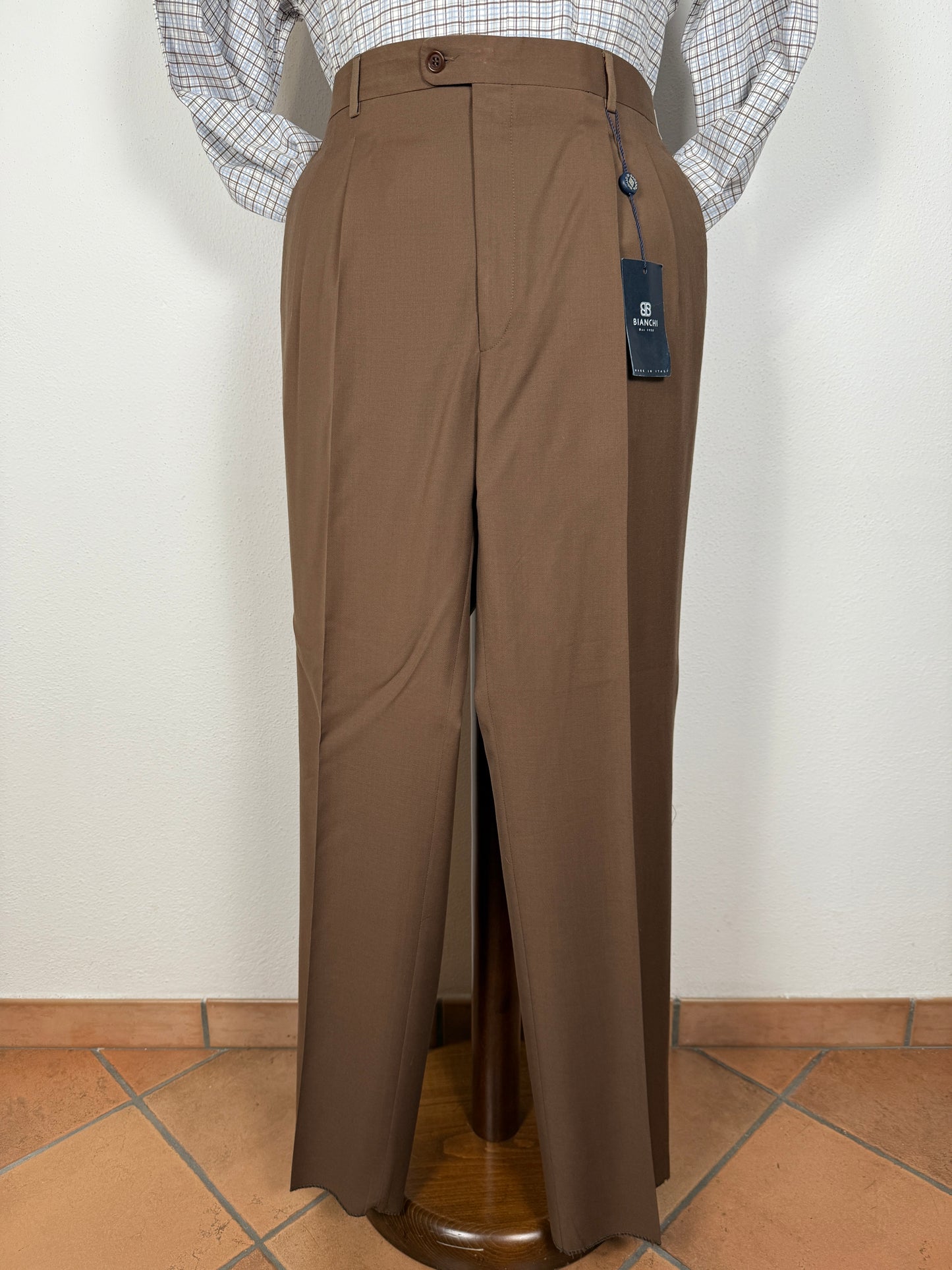 Pantalone anni '80 fresco lana marrone cacao (NOS) - tg. 54