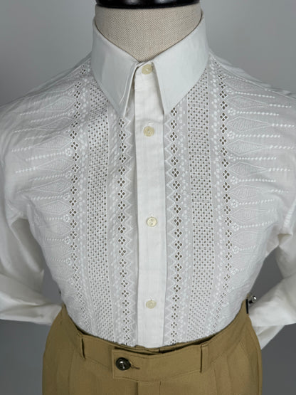 Camicia anni ‘70 con ricami traforati - XS/S collo 38