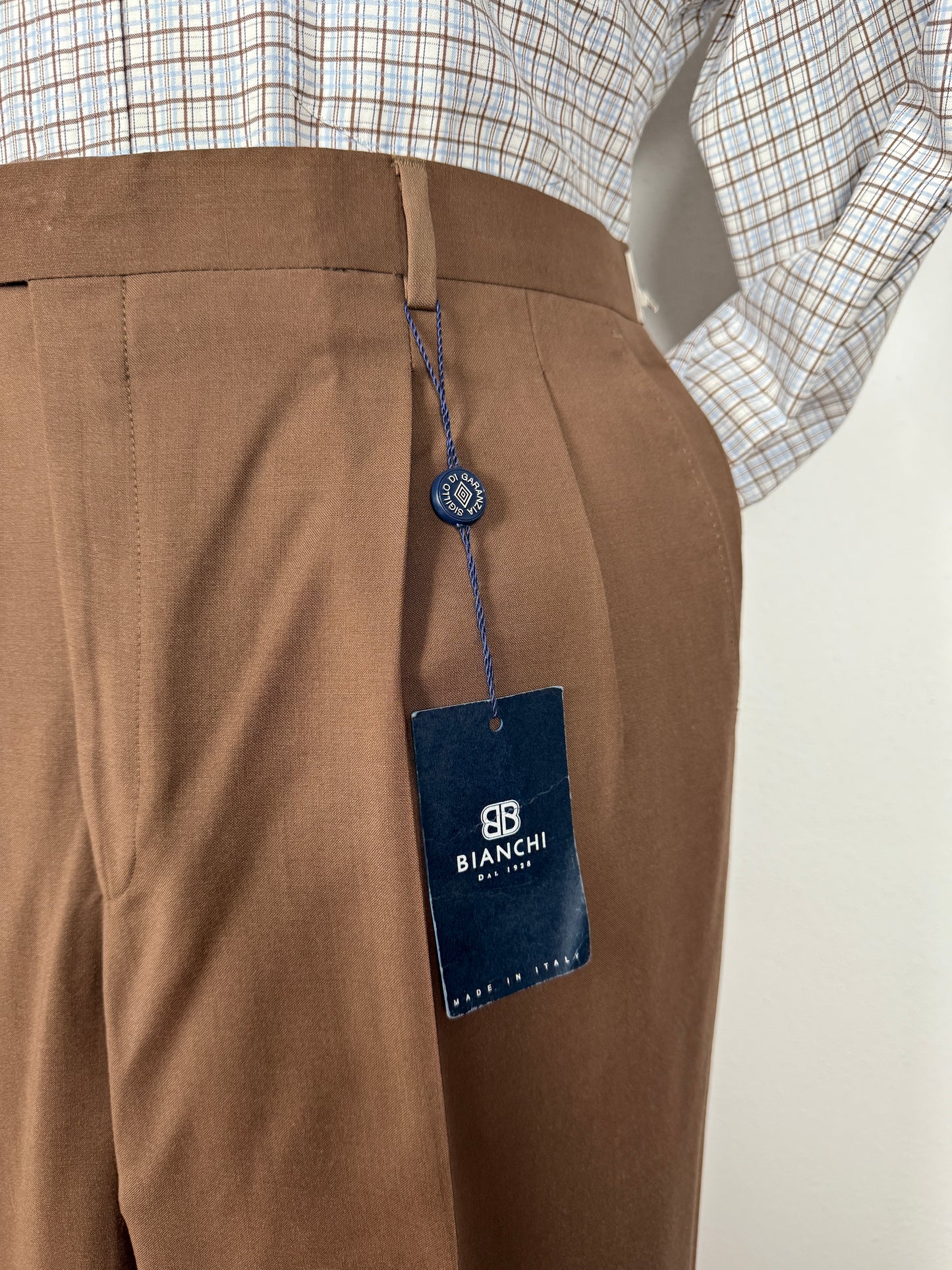 Pantalone anni '80 fresco lana marrone cacao (NOS) - tg. 54