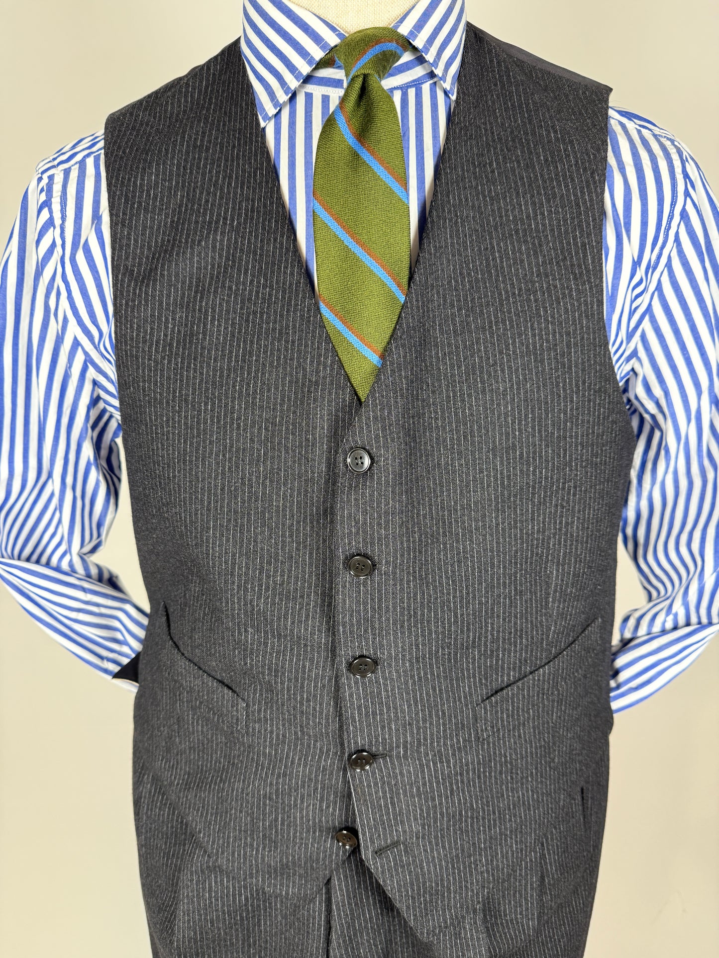 Completo 3 pezzi anni ‘60 sartoriale flanella antracite gessato - tg. 50