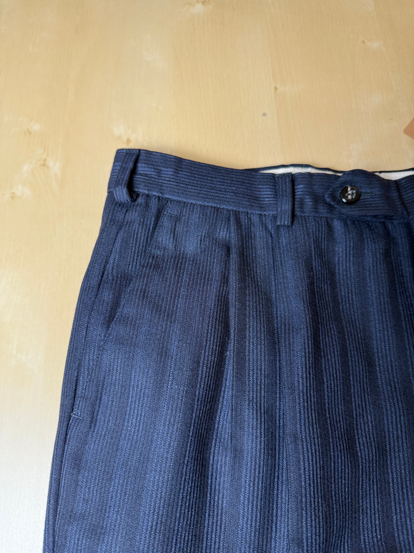 Pantaloni anni ‘70/‘80 lana pettinata blu righe - tg. 48/50