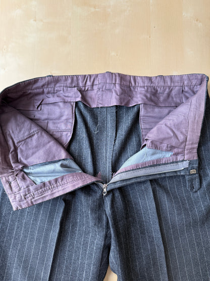 Completo doppiopetto sartoriale anni ‘70 in flanella grigio gessato - tg. 50/52 drop basso