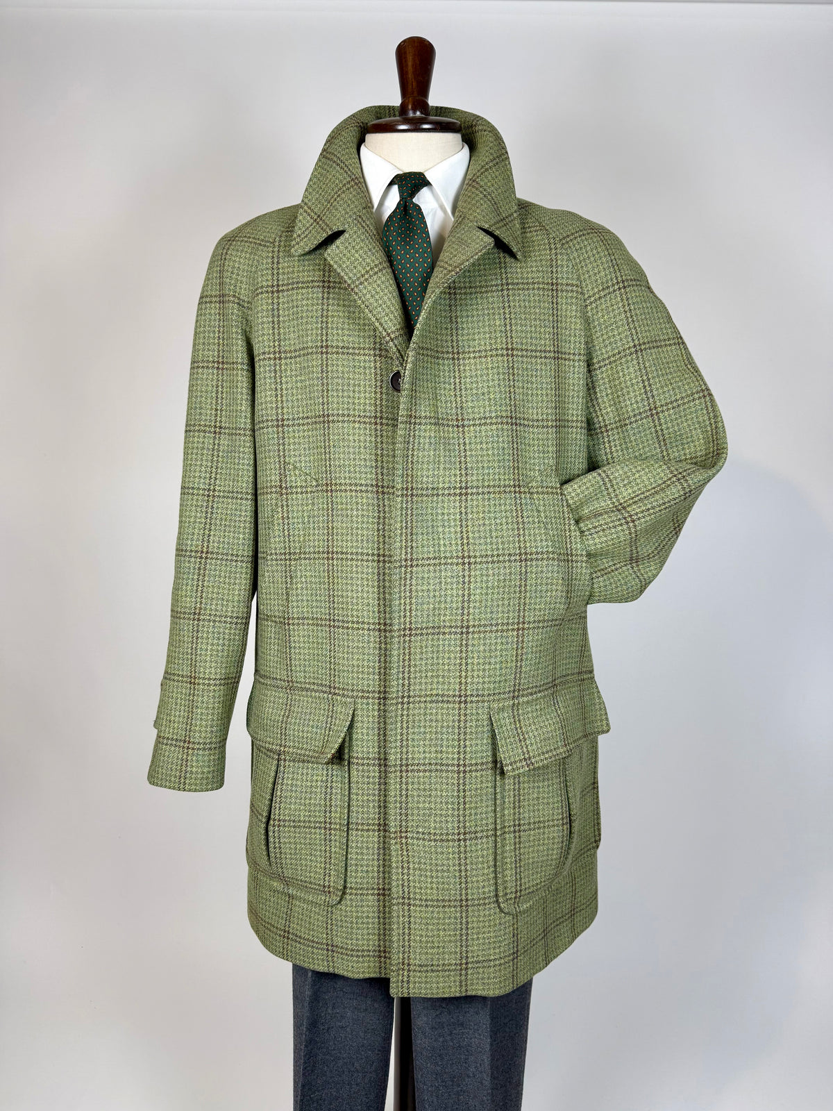 Cappotto raglan De Paz tweed verde cachi - tg. 54-56
