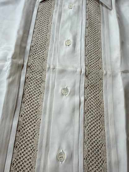 Camicia anni ‘70 in pura seta con ricamo (NOS) - M, collo 41