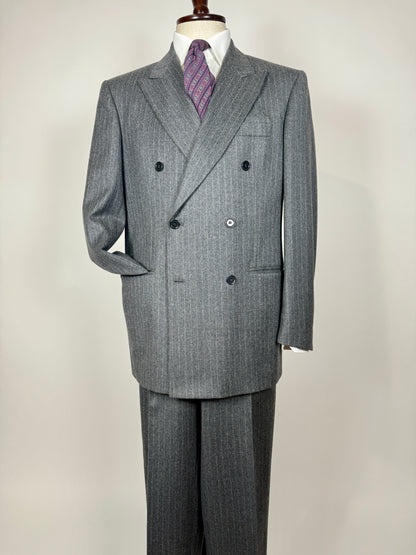 Completo doppiopetto flanella grigio gessato anni ‘80/‘90 - tg. 48/50, drop alto