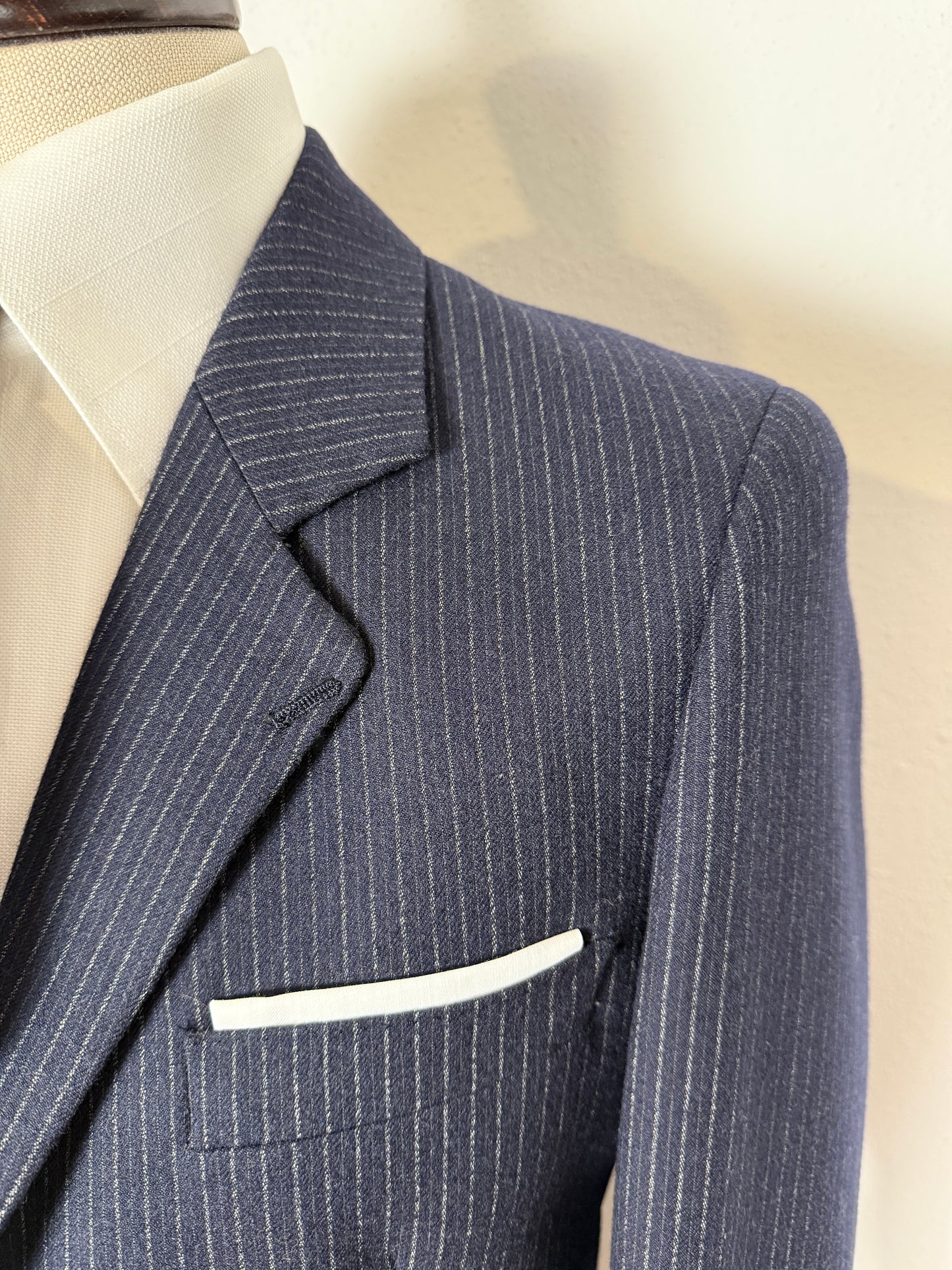 Completo Marzotto anni ‘70/‘80 in flanella blu gessato (NOS) - tg. 44