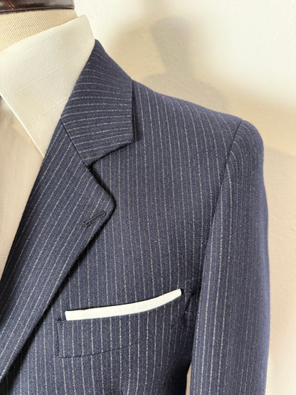 Completo Marzotto anni ‘70/‘80 in flanella blu gessato (NOS) - tg. 44