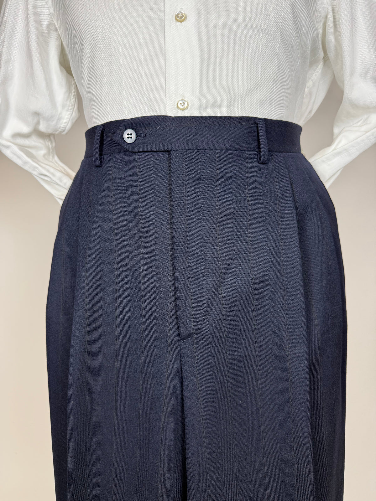 Completo doppiopetto Yves Saint Laurent anni '80 flanella blu - tg. 54/56
