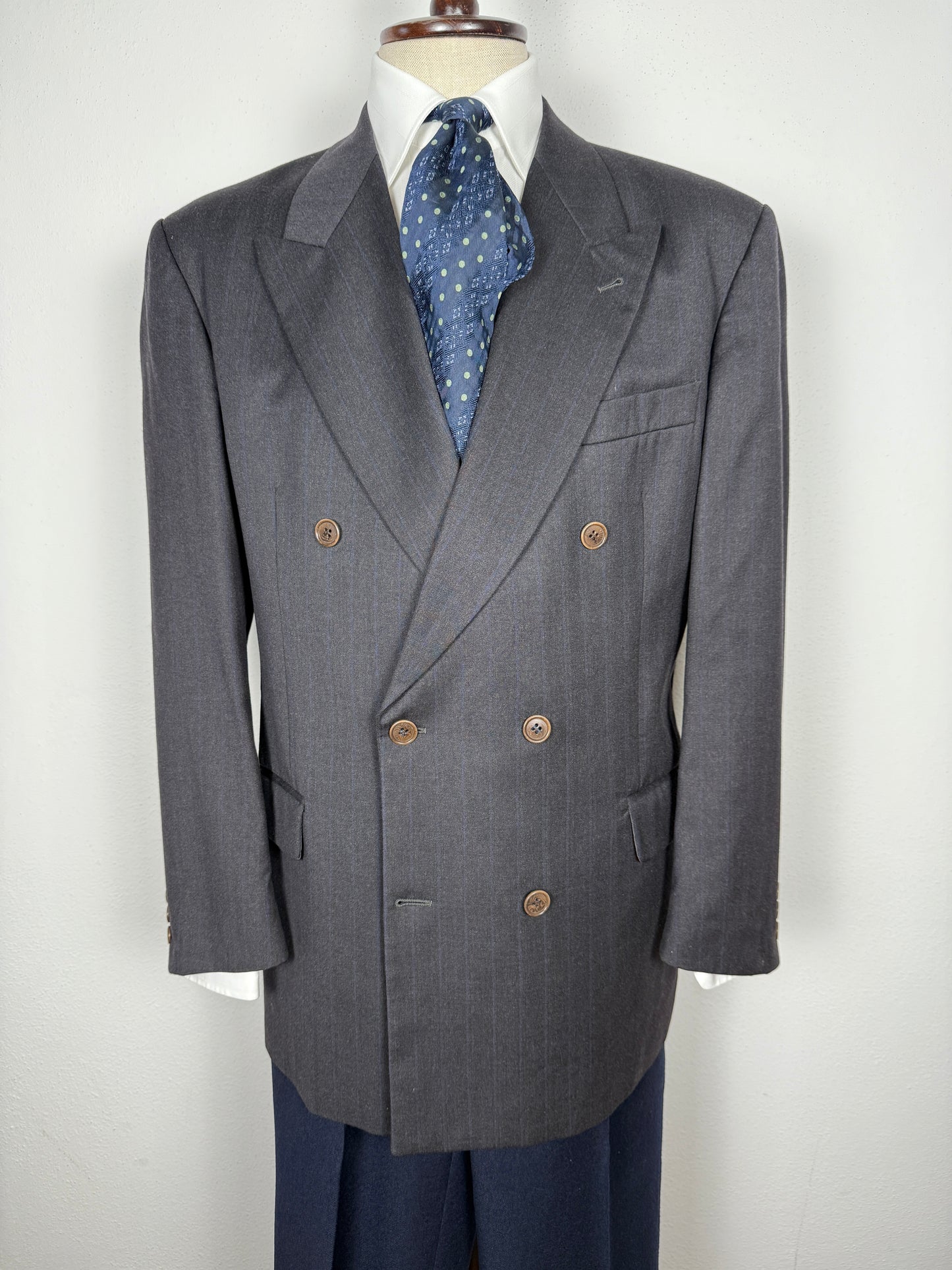 Giacca Coveri anni ‘80 doppiopetto antracite gessata - tg. 54