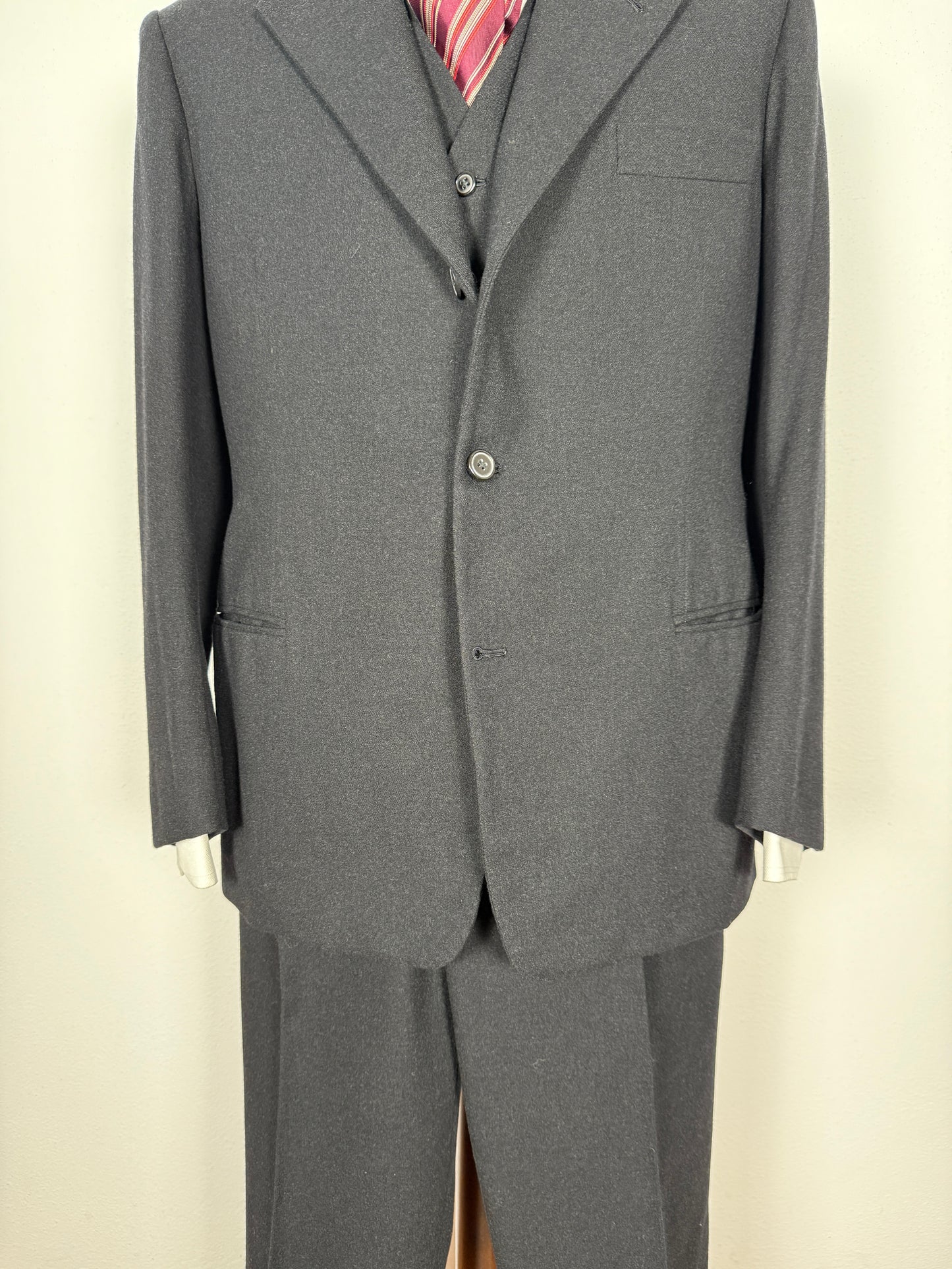 Completo 3 pezzi sartoriale anni ‘60/‘70 in flanella antracite - tg. 50