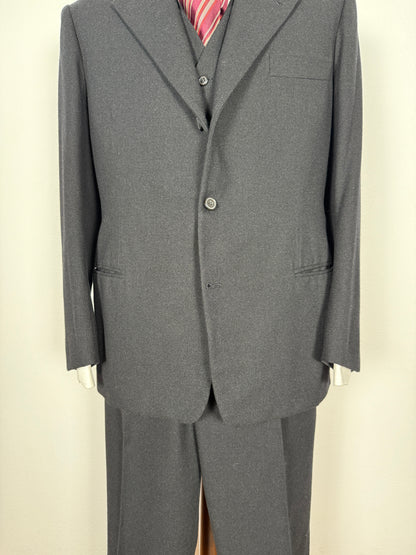 Completo 3 pezzi sartoriale anni ‘60/‘70 in flanella antracite - tg. 50