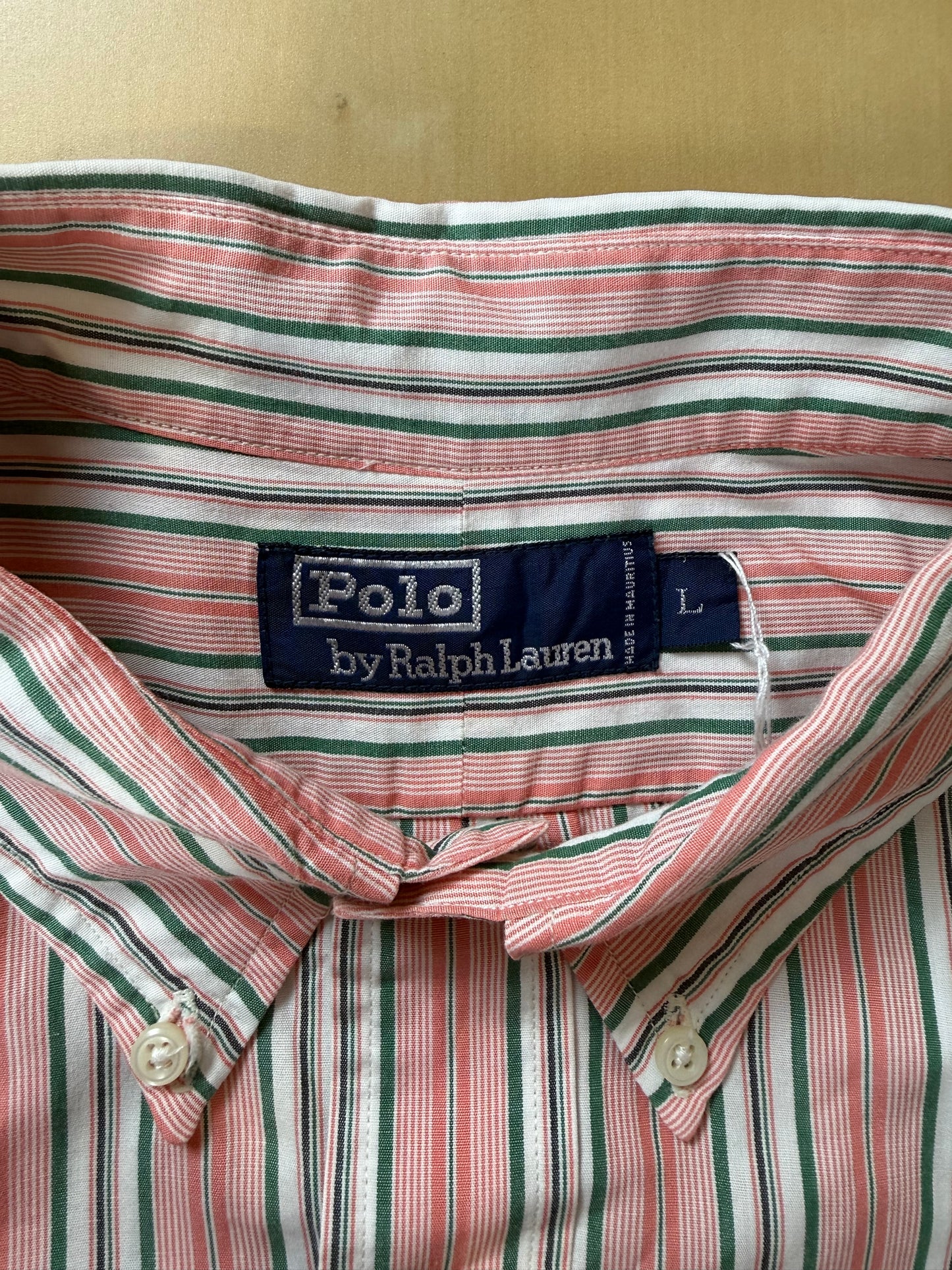 Camicia Ralph Lauren righe rosa verdi -  L collo 42