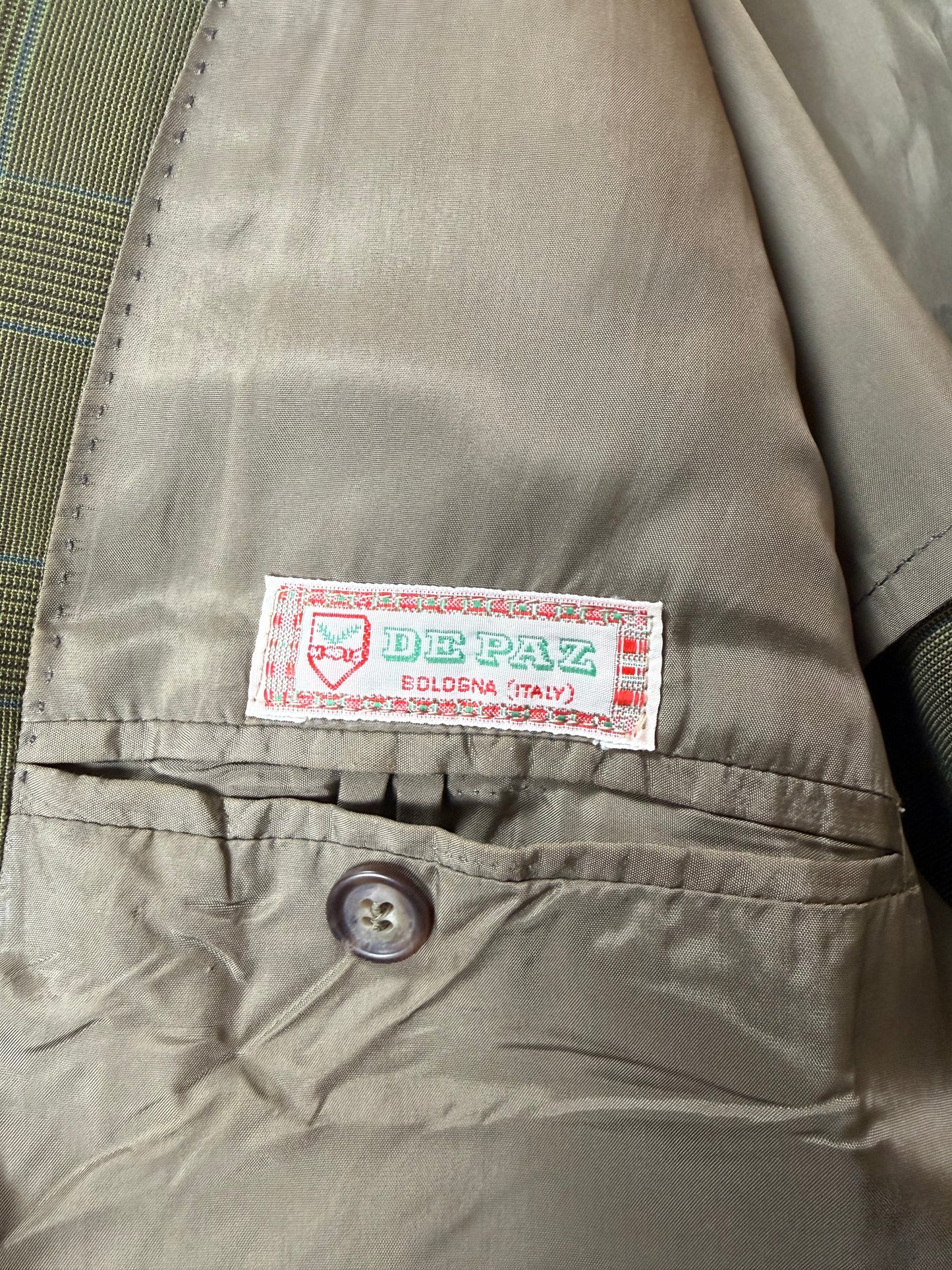 Giacca De Paz fresco lana verde glen check - tg. 52