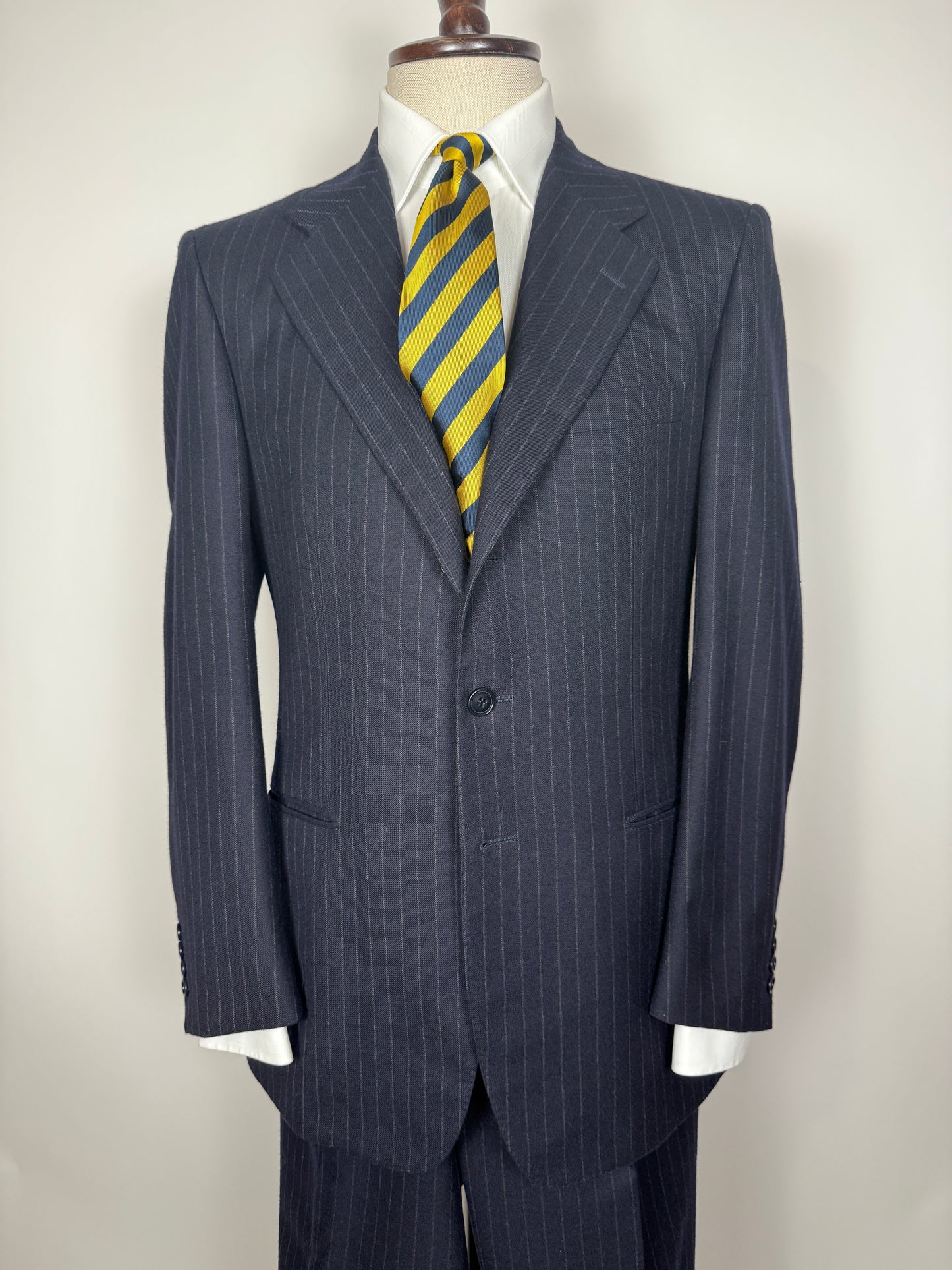 Completo anni ‘80 in flanella inglese blu gessato - tg. 48