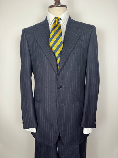 Completo anni ‘80 in flanella inglese blu gessato - tg. 48