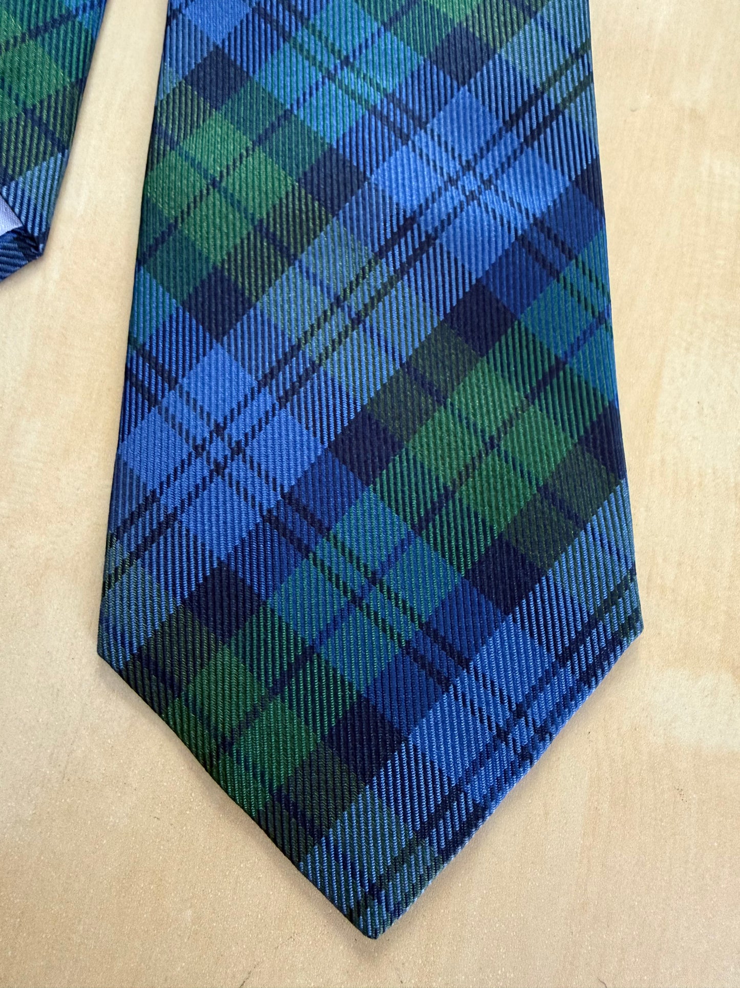 Cravatta Yves Saint Laurent vintage tartan blu e verde
