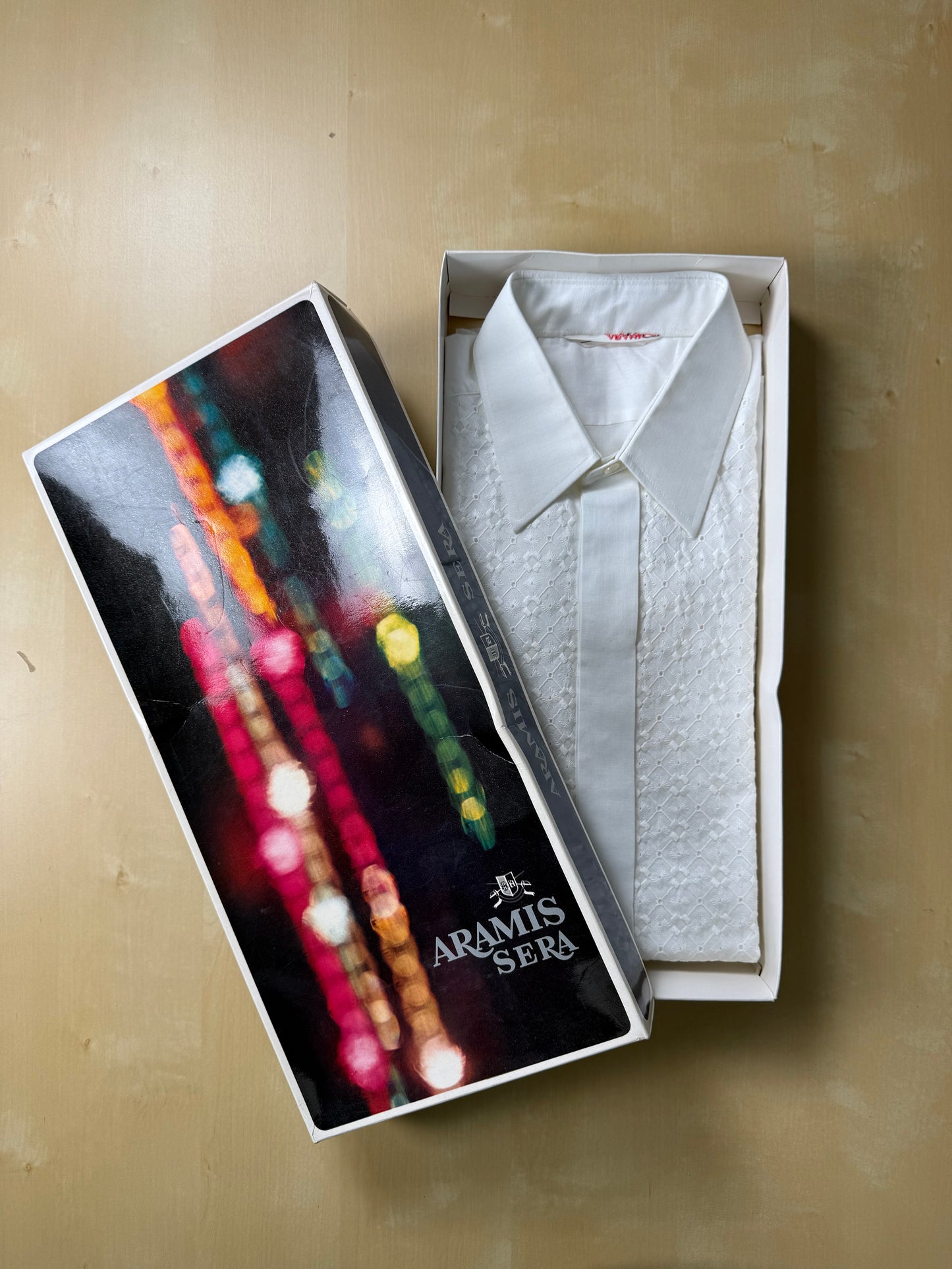 Camicia da sera anni ‘70 con ricamo - XXS, collo 38