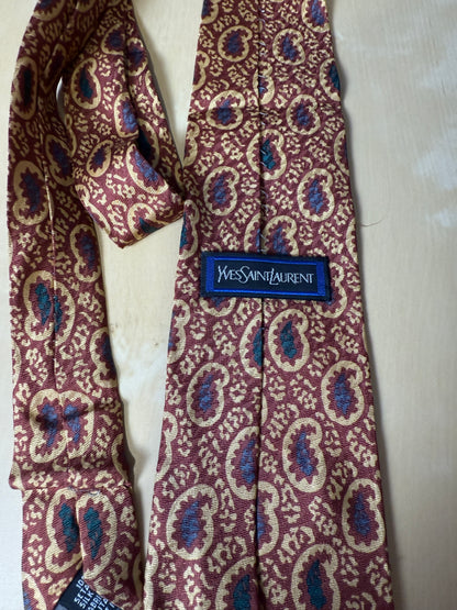 Cravatta Yves Saint Laurent paisley ruggine jacquard