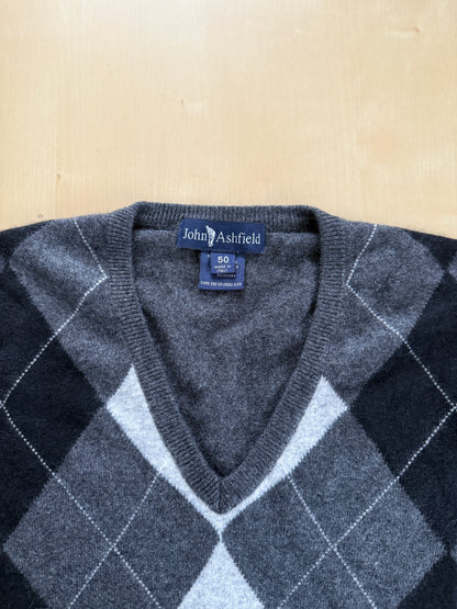 Pullover 100% cashmere grigio rombi - M