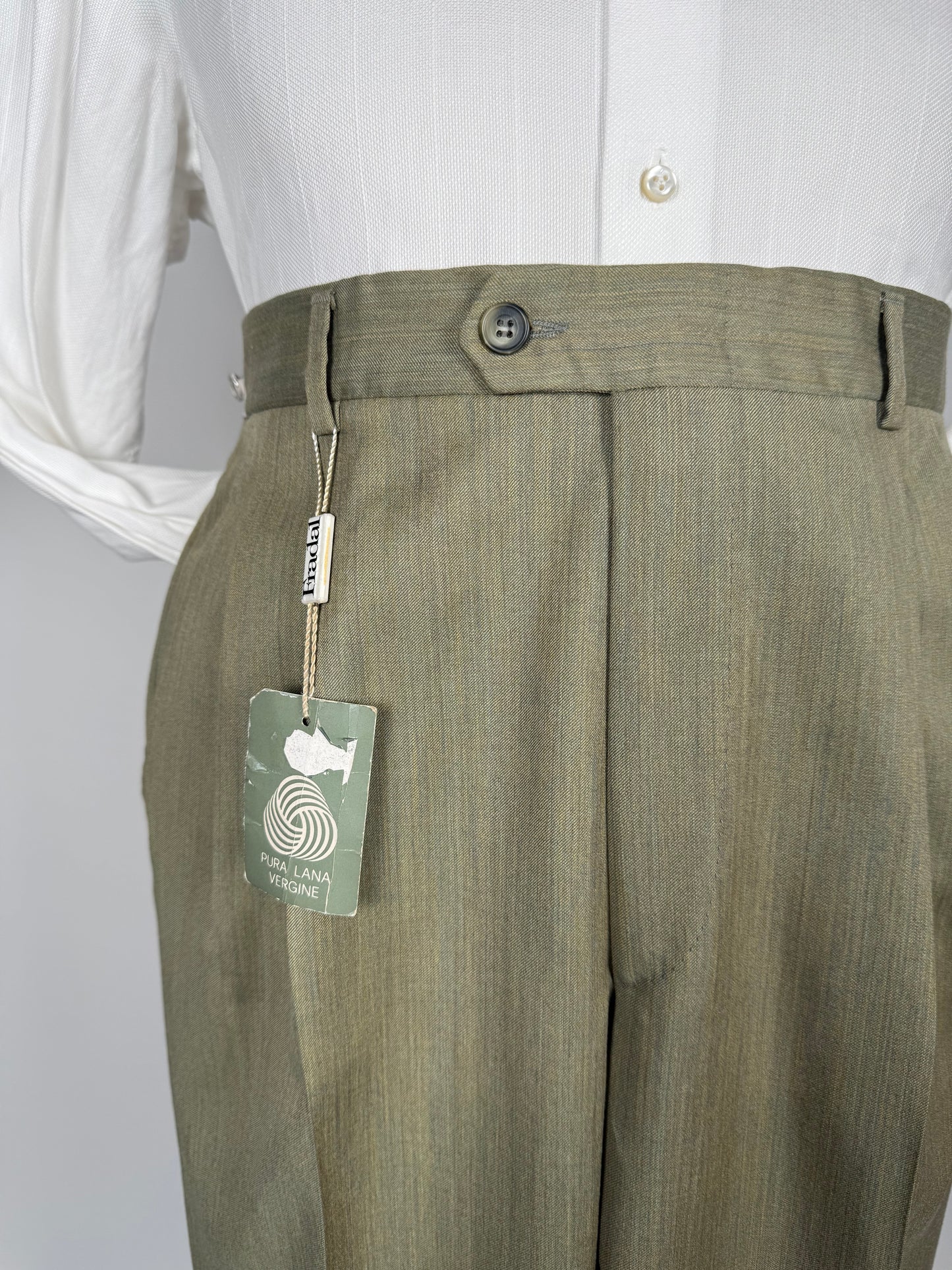 Pantaloni fresco lana verde salvia-oliva anni '80 (NOS) - tg. 50