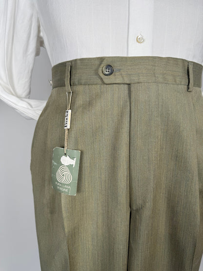 Pantaloni fresco lana verde salvia-oliva anni '80 (NOS) - tg. 50