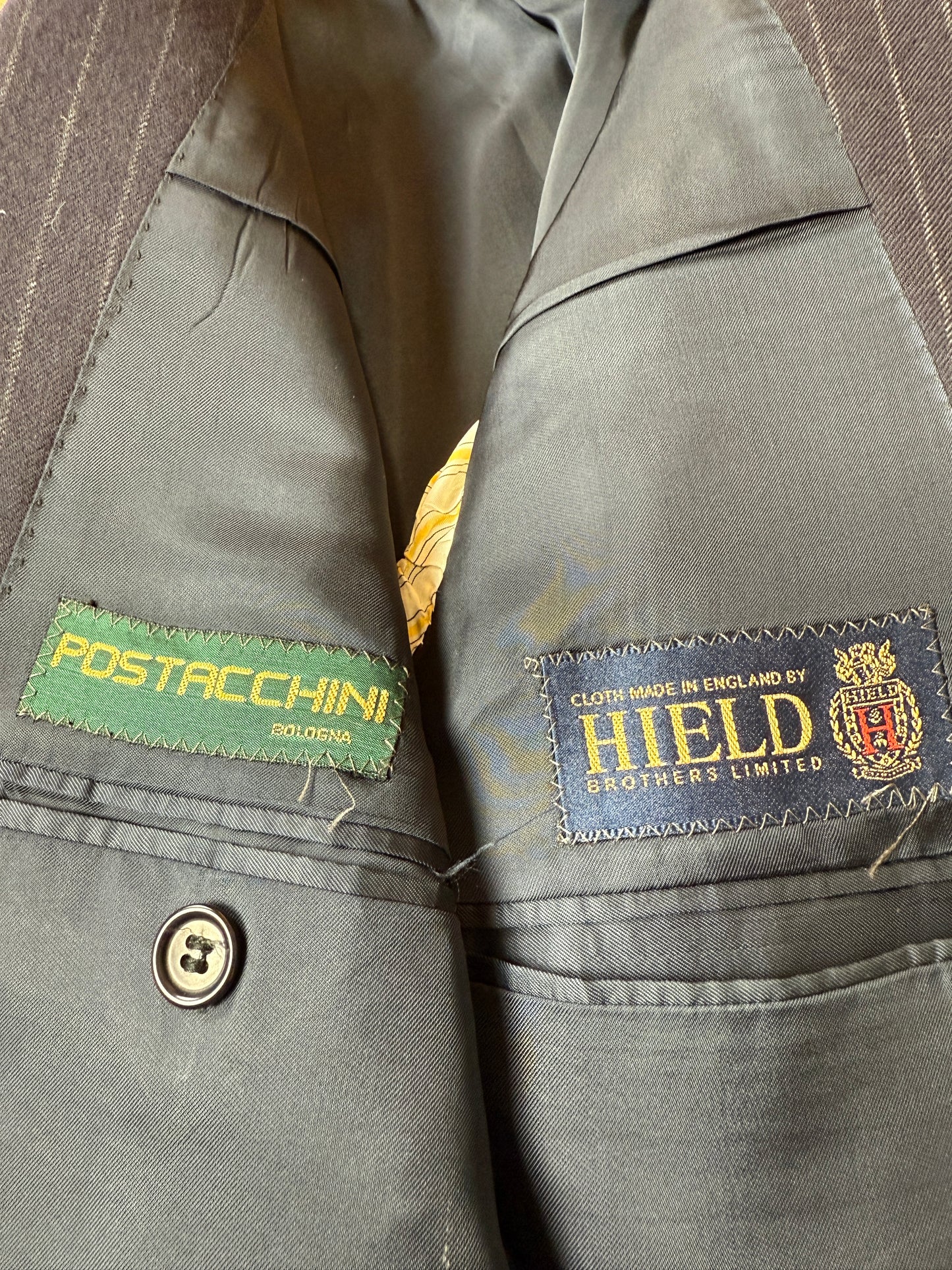 Completo anni ‘80 in flanella inglese blu gessato - tg. 48