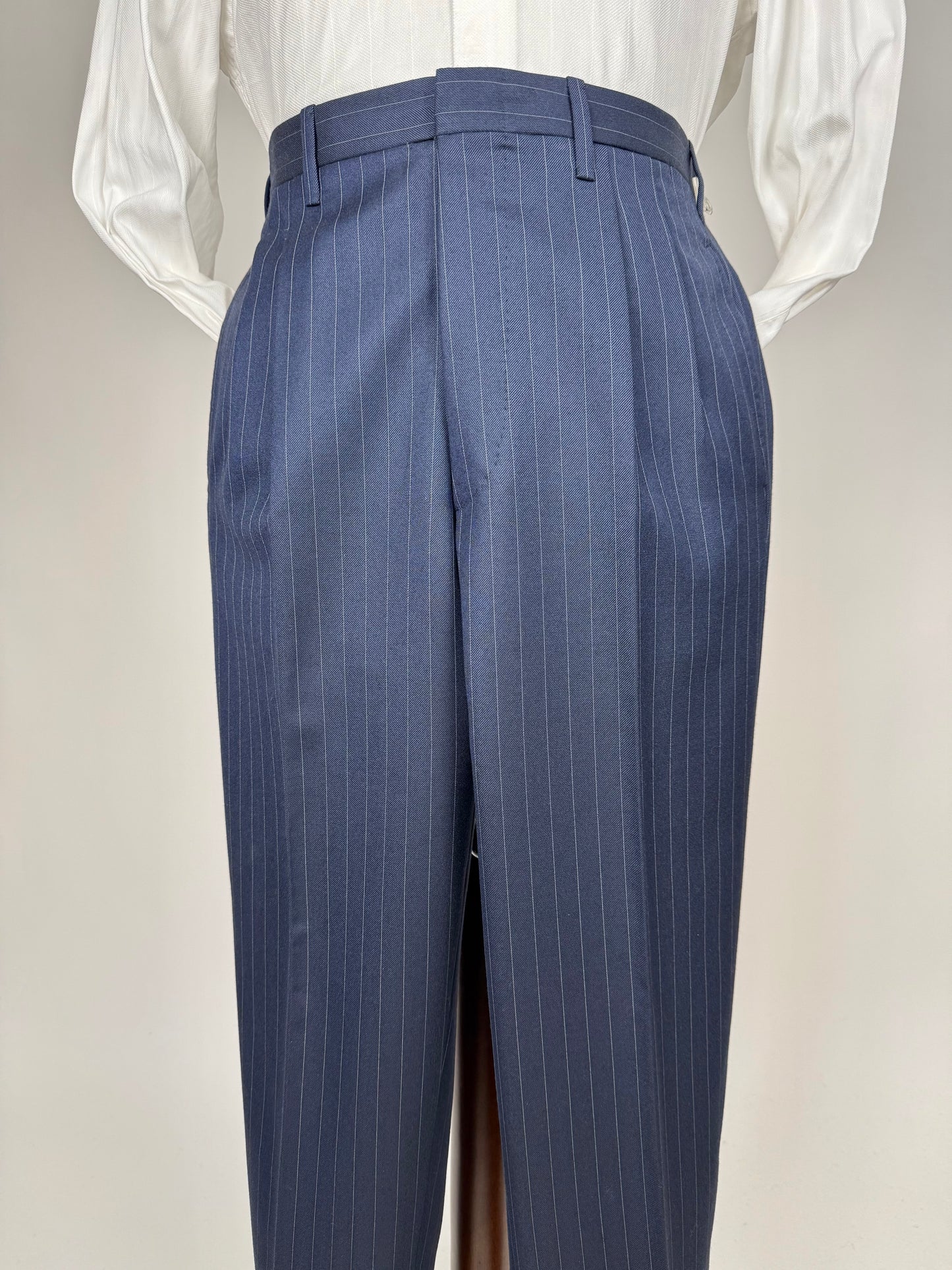 Pantaloni sartoriali flanella pettinata lana e cashmere blu gessato - tg. 50/52