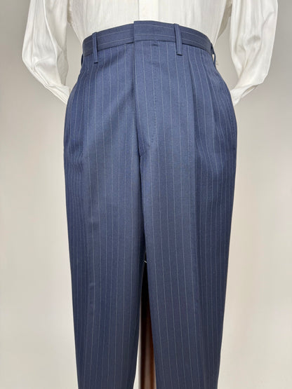 Pantaloni sartoriali flanella pettinata lana e cashmere blu gessato - tg. 50/52