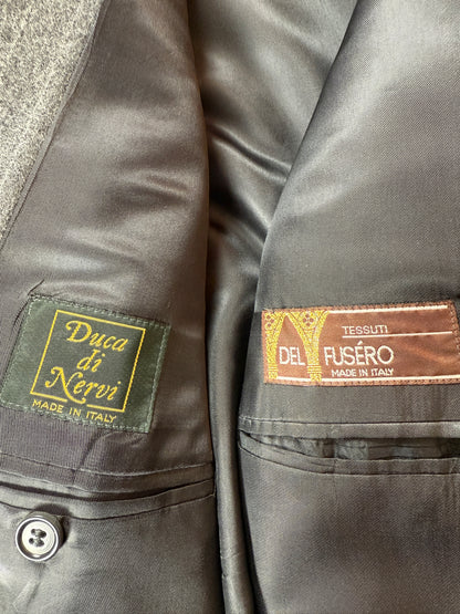 Completo doppiopetto flanella grigio gessato anni ‘80/‘90 - tg. 48/50, drop alto
