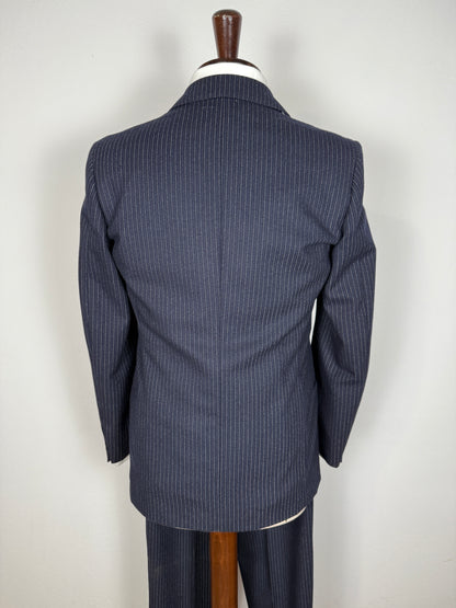 Completo Marzotto anni ‘70/‘80 in flanella blu gessato (NOS) - tg. 44