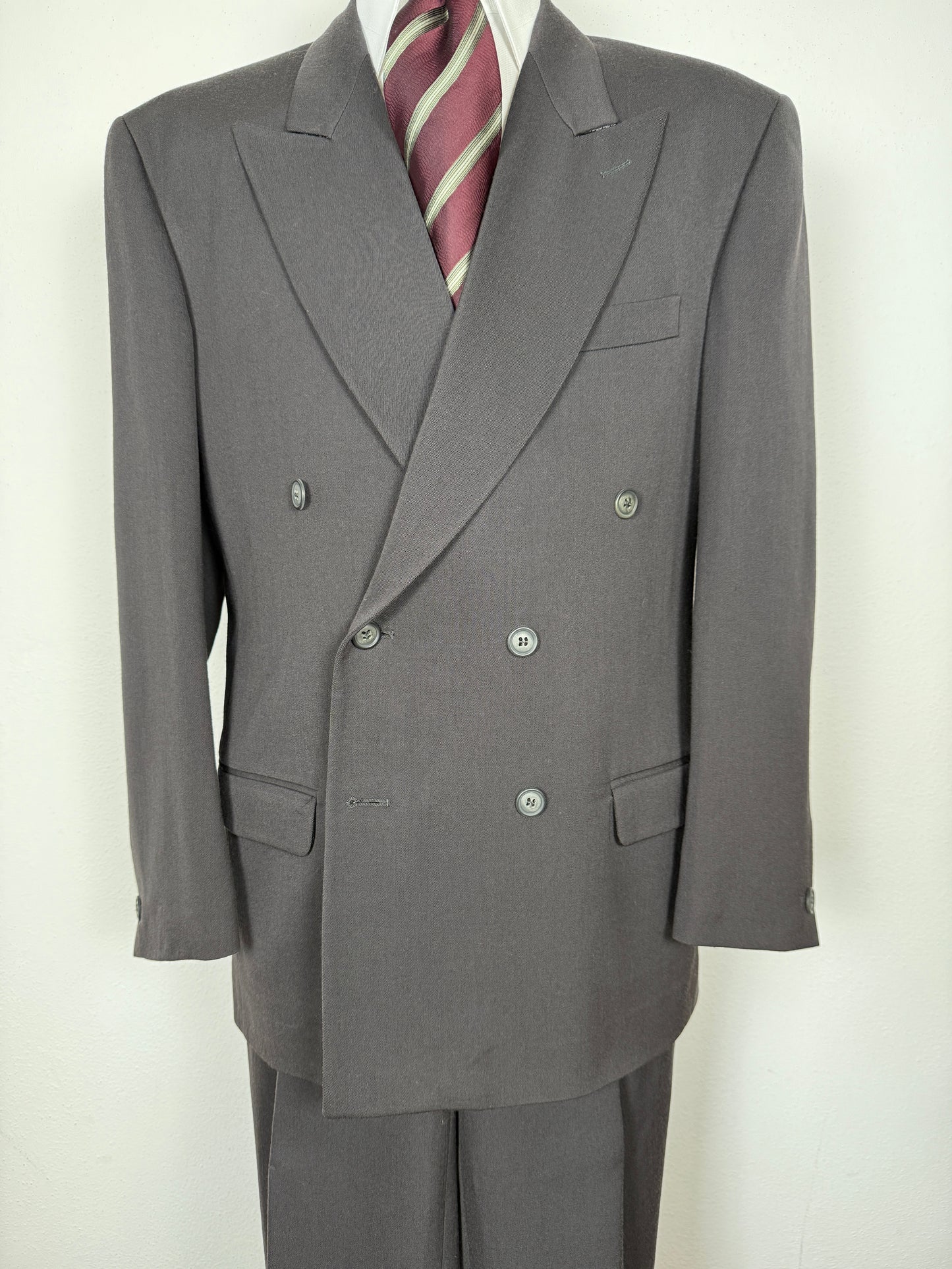 Completo doppiopetto anni ‘80 flanella verde petrolio - tg. 50/52 drop alto