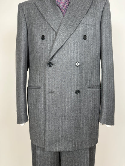 Completo doppiopetto flanella grigio gessato anni ‘80/‘90 - tg. 48/50, drop alto