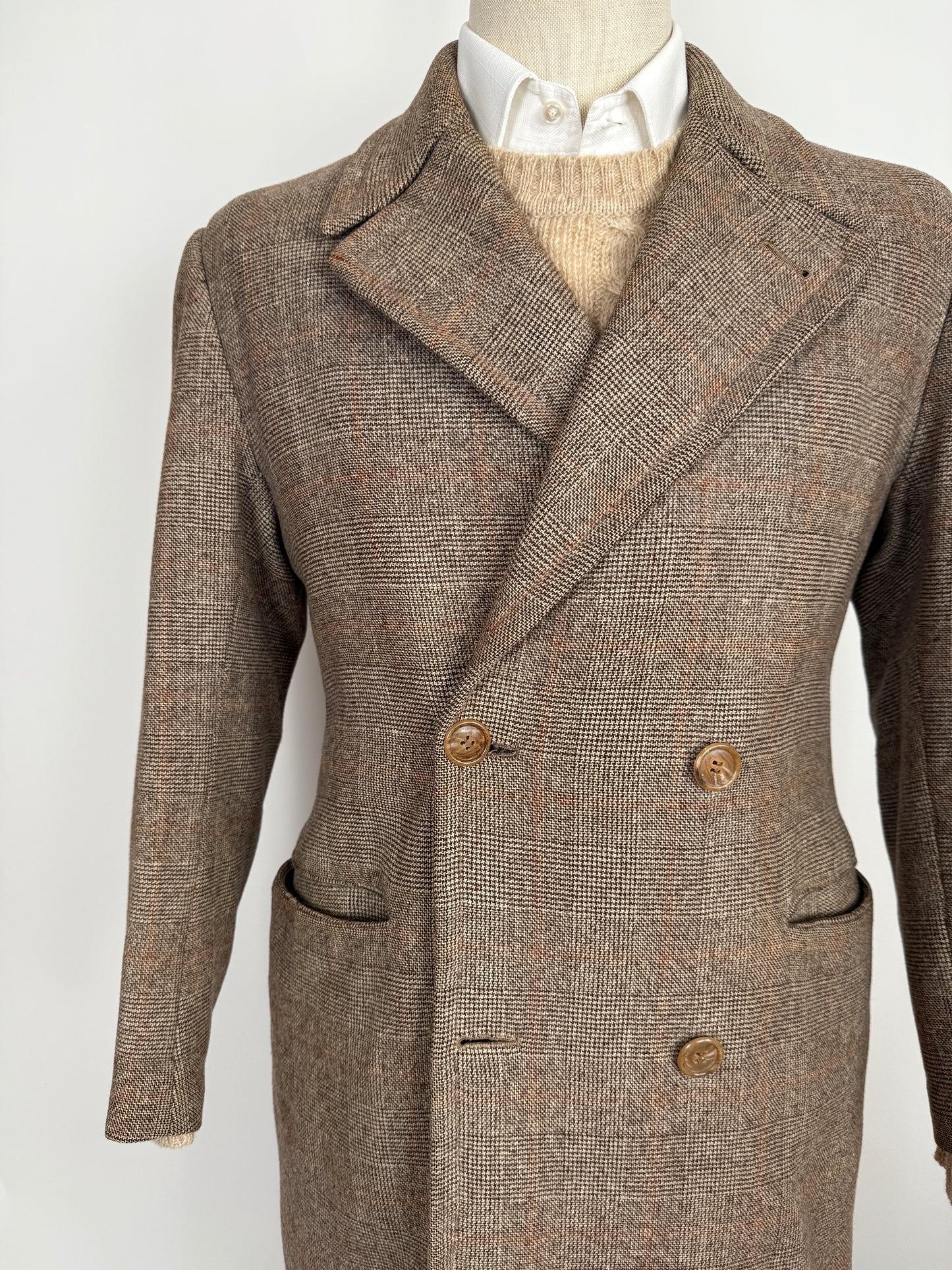Cappotto doppiopetto sartoriale anni ‘50/‘60 glen check tabacco - tg. 44-46
