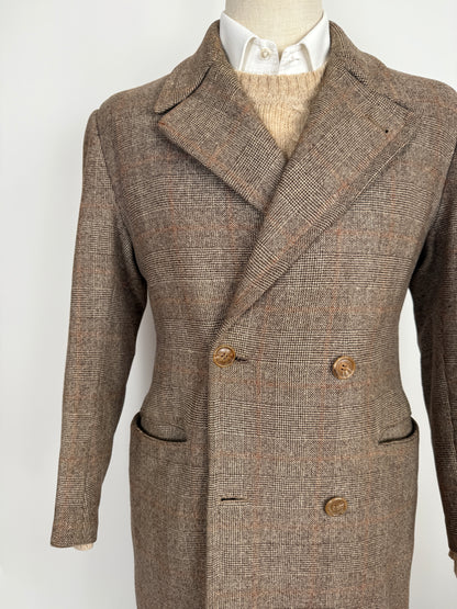 Cappotto doppiopetto sartoriale anni ‘50/‘60 glen check tabacco - tg. 44-46