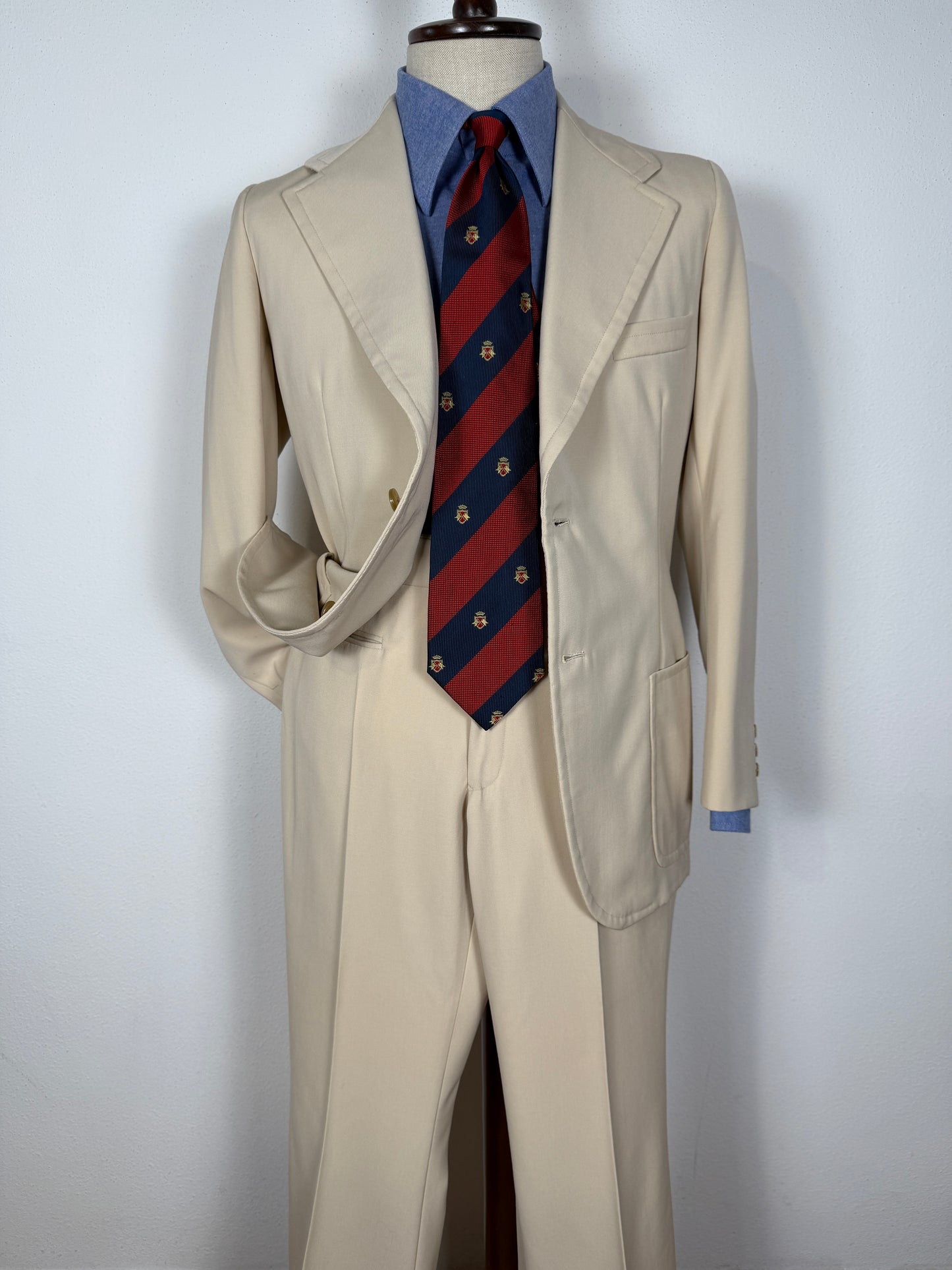 Completo sartoriale anni '70 a zampa in twill color panna - tg. 44/46