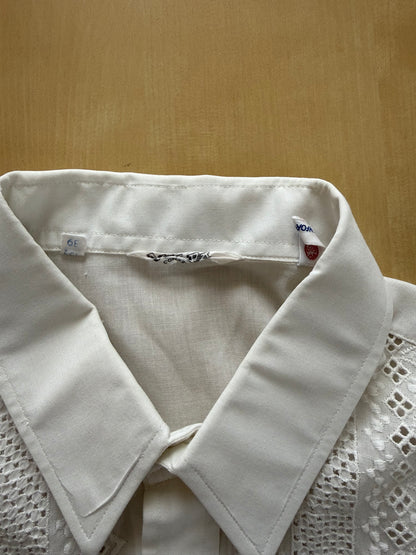 Camicia anni ‘70 con ricami traforati - XS/S collo 38