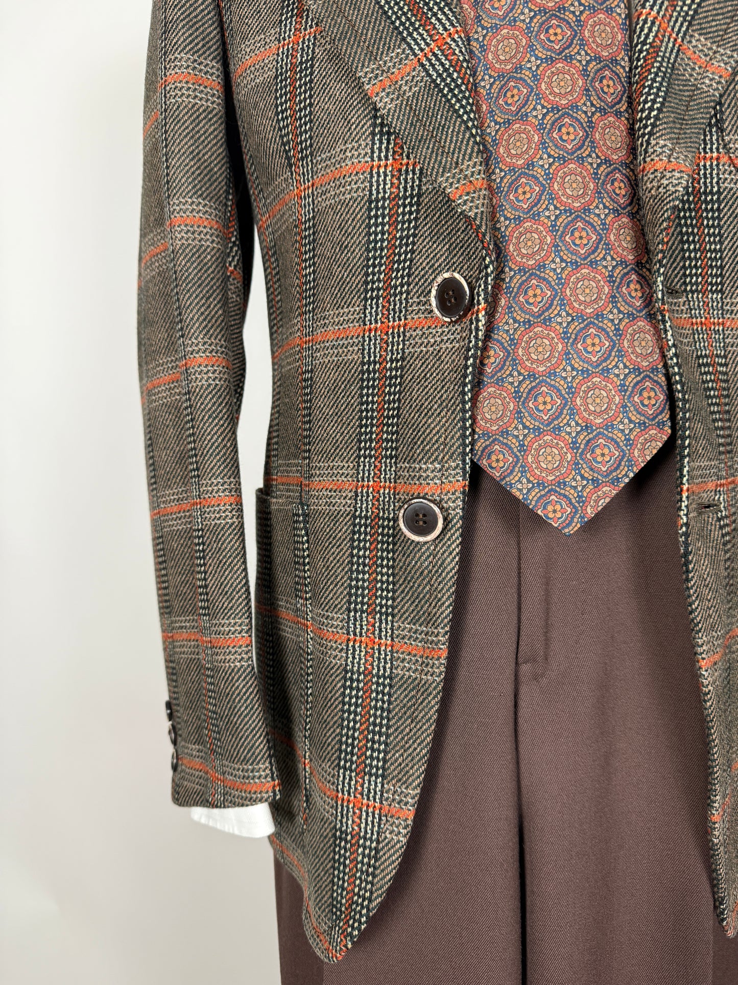 Giacca anni ‘70 Marzotto tweed a quadri verde arancio - tg. 42/44