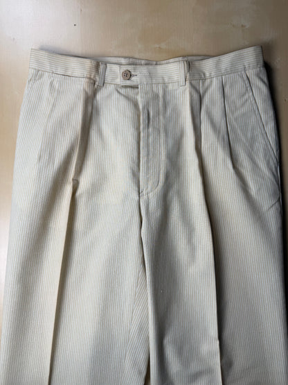Pantaloni anni ‘80 tela di cotone a righe giallo pastello (NOS) - tg. 48