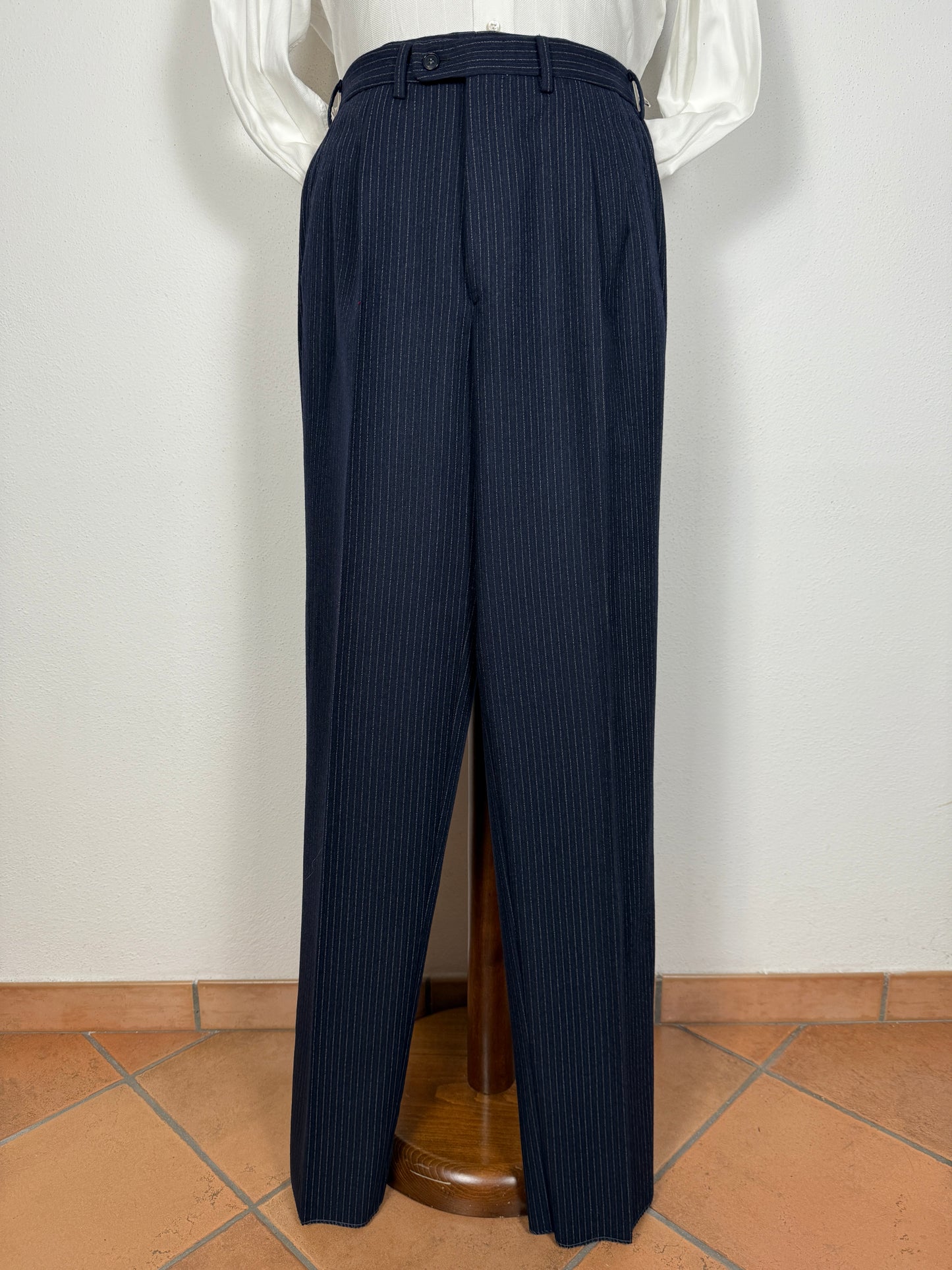 Completo Marzotto anni ‘70/‘80 in flanella blu gessato (NOS) - tg. 44