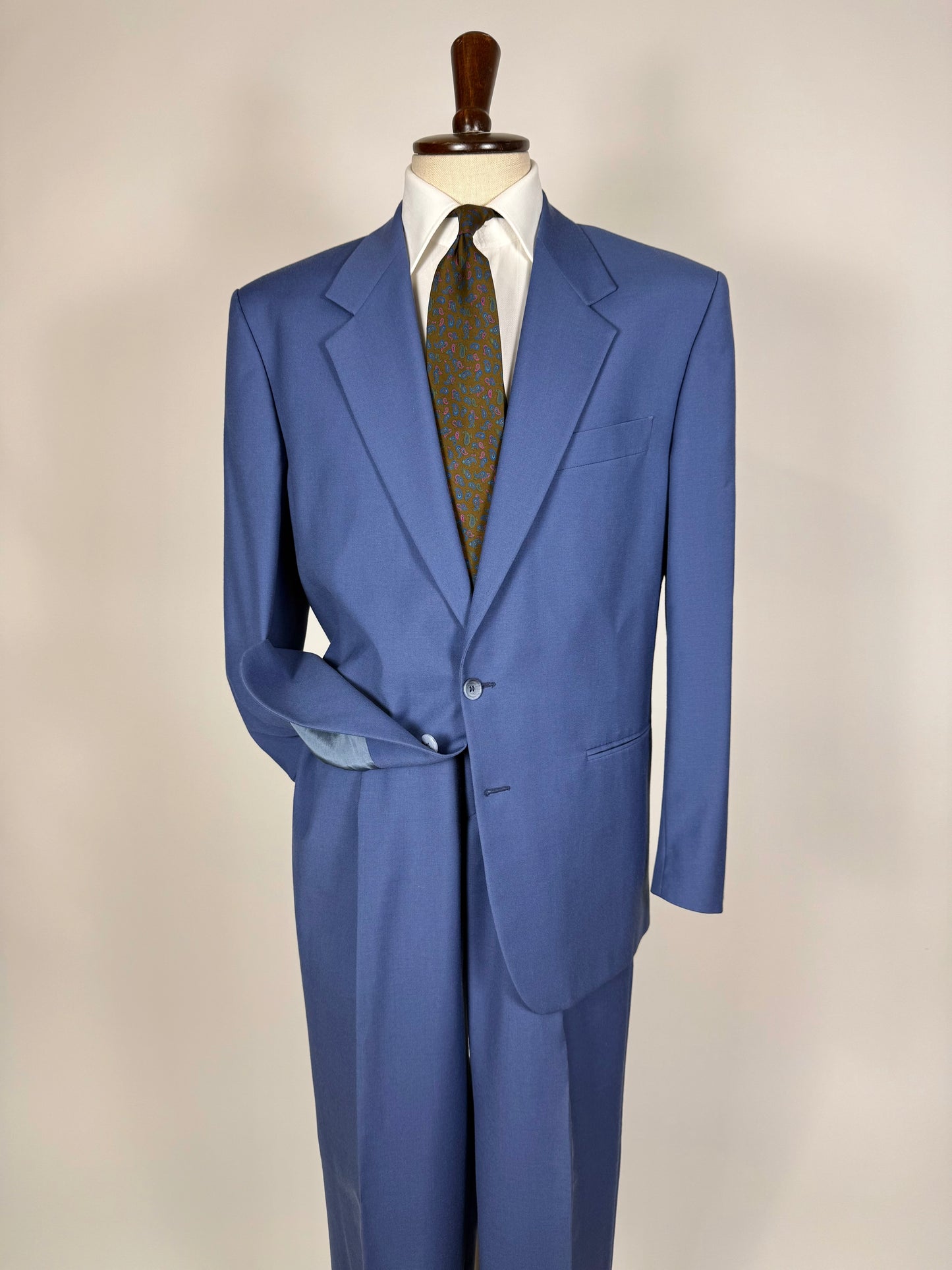 Completo anni '80 fresco lana bluette - tg. 52, pantaloni 48