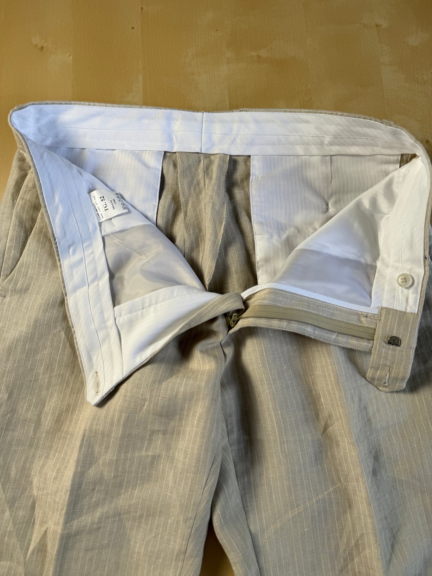 Completo in puro lino color panna gessato - tg. 52