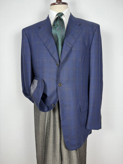 Giacca Pierre Cardin anni '90 in lana super twist blu a quadri - tg. 52/54
