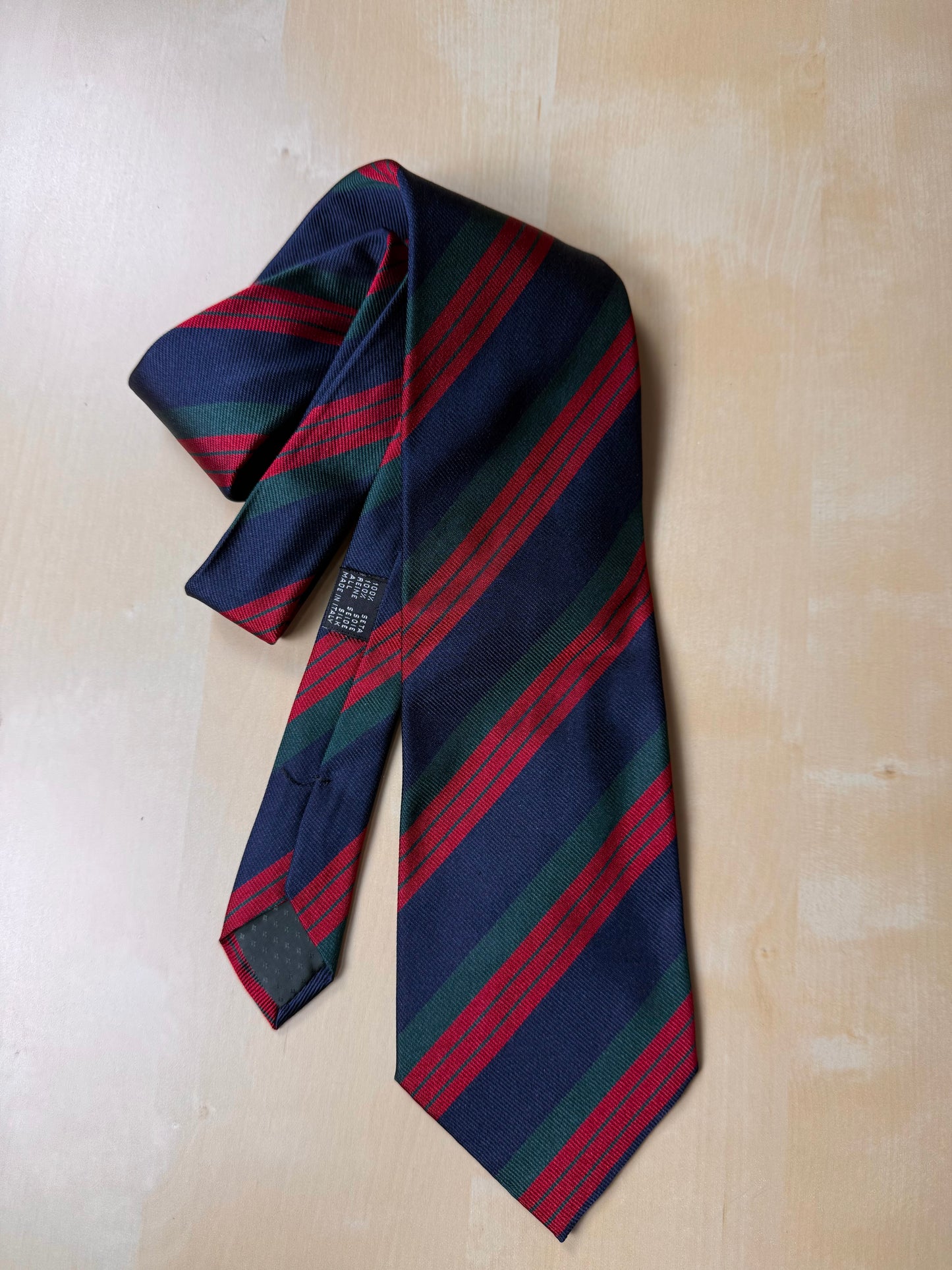 Cravatta regimental vintage navy verde e rosso