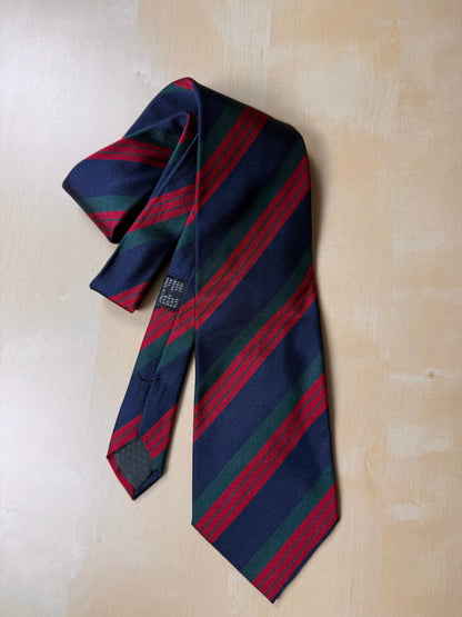 Cravatta regimental vintage navy verde e rosso