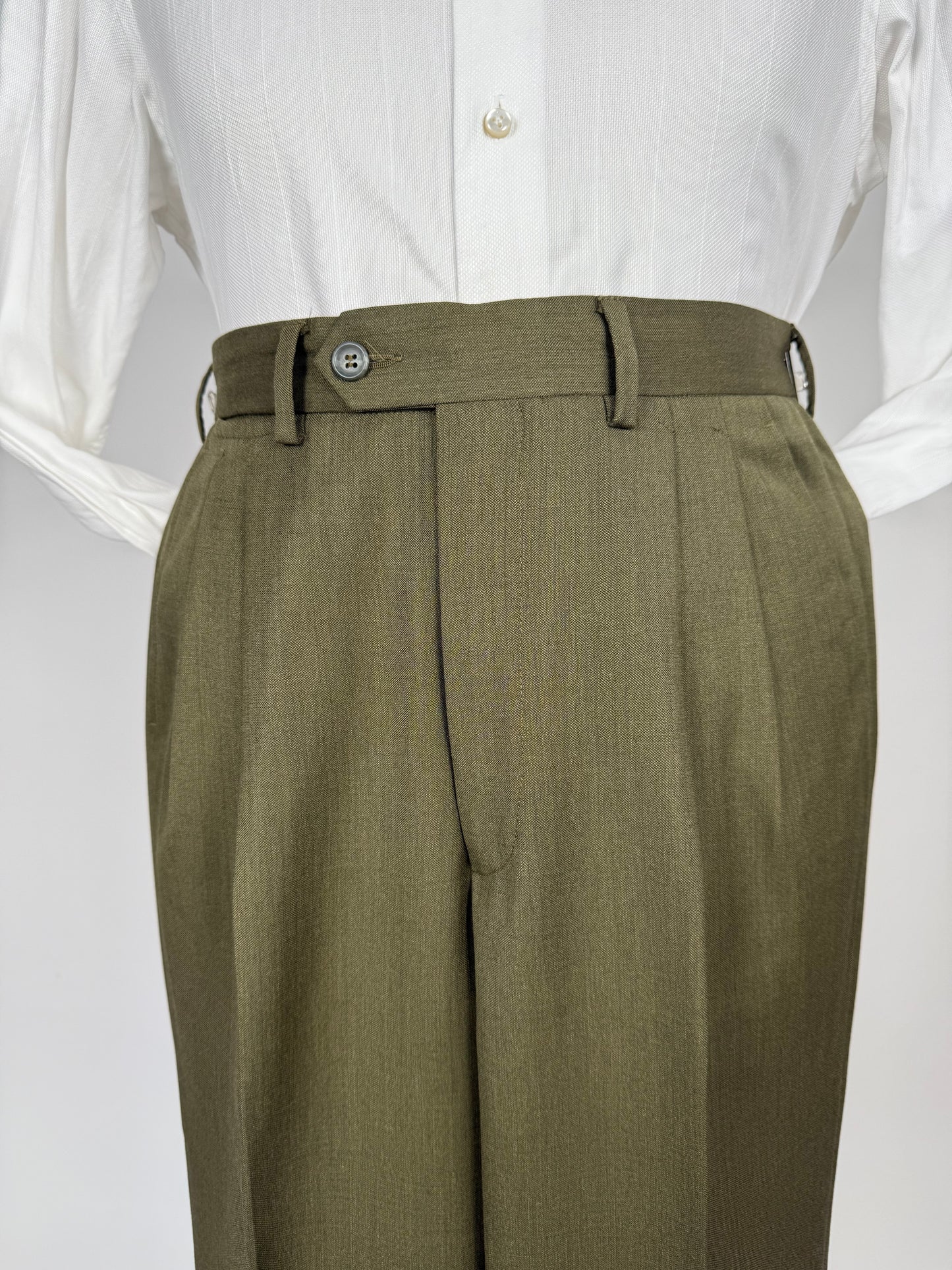 Completo anni ‘80 verde oliva lana pettinata E. Zegna - tg. 48/50