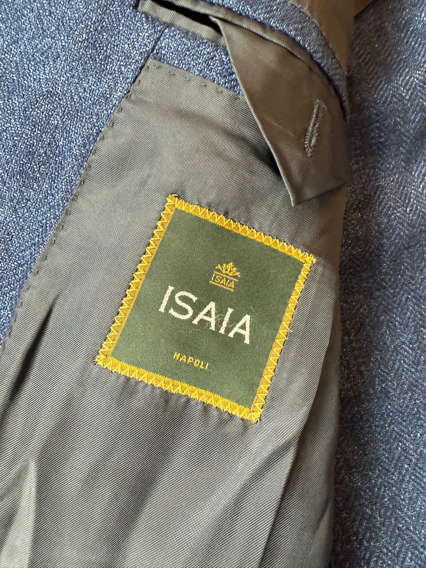 Giacca Isaia in puro lino spigato blu china - tg. 56